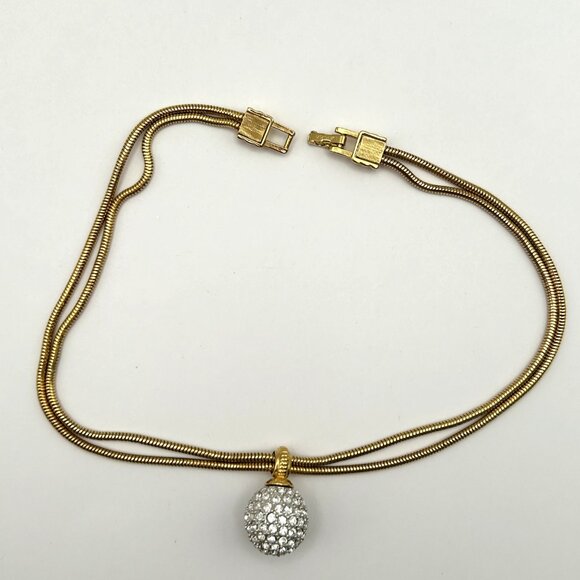 Vintage Swarovski Crystal Ball Pendant on Double Snake Chain Necklace - Picture 10 of 11